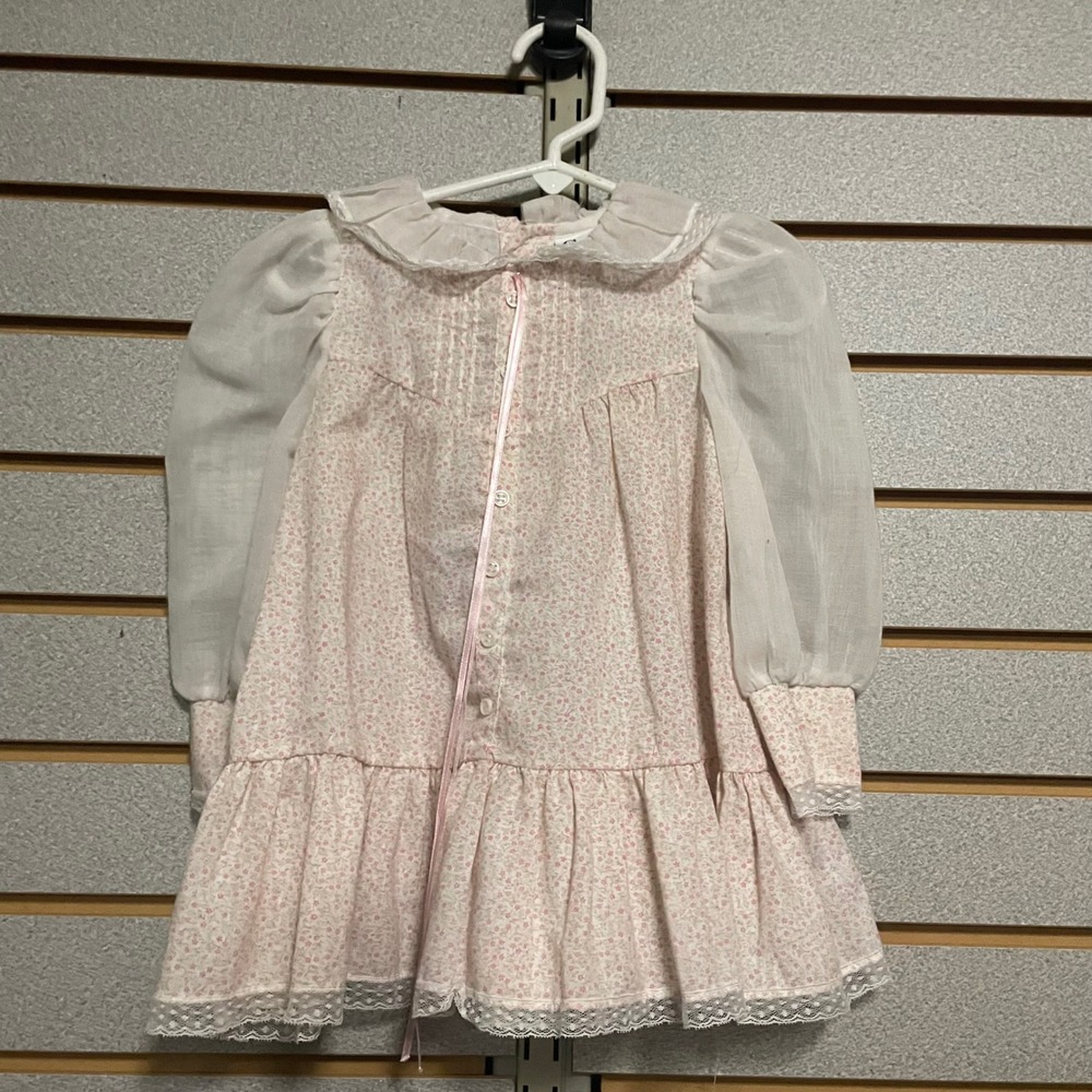 VTG Cinderella Kids Girls Floral Print Ruffle‎ Dress Pink White Puff Sleeve 2T
